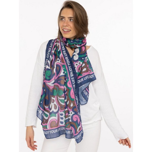 Zwillingsherz Schal "Flower Paisley", farbenfroh, transparent, mit Schriftzug