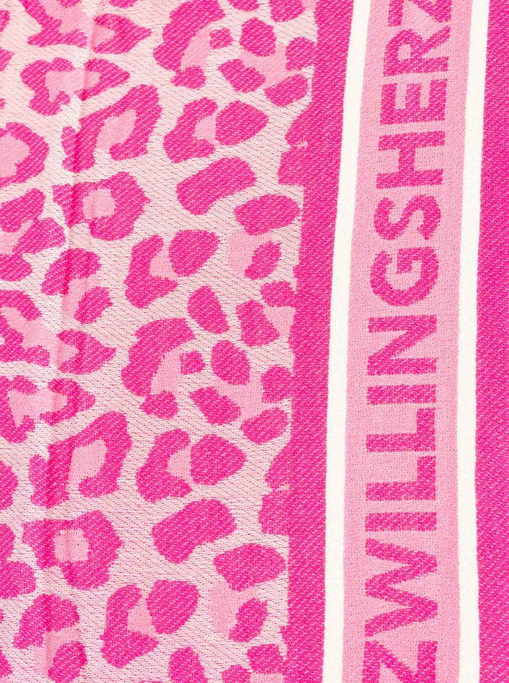 Zwillingsherz Schal "Leo Allover", Leo Muster, Zwillingsherz Schriftzug, Fransenabschluss, Wollanteil – Bild 3 von 3