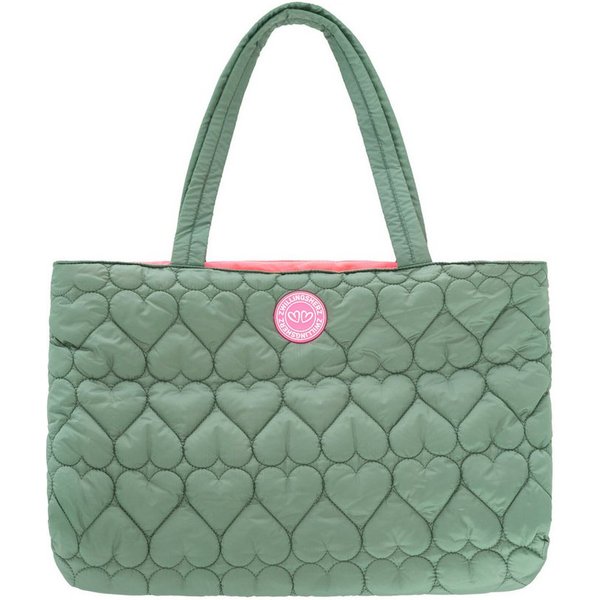 Zwillingsherz Shopper "Herzsteppung", Herzsteppung, langer Schulterriemen, pinkes Logo-Patch und Innenfutter
