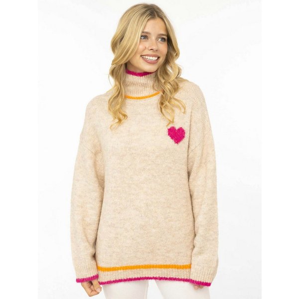Zwillingsherz Stehkragenpullover "Heart" mit Herz und farbigen Streifen, hoher Kragen, oversize