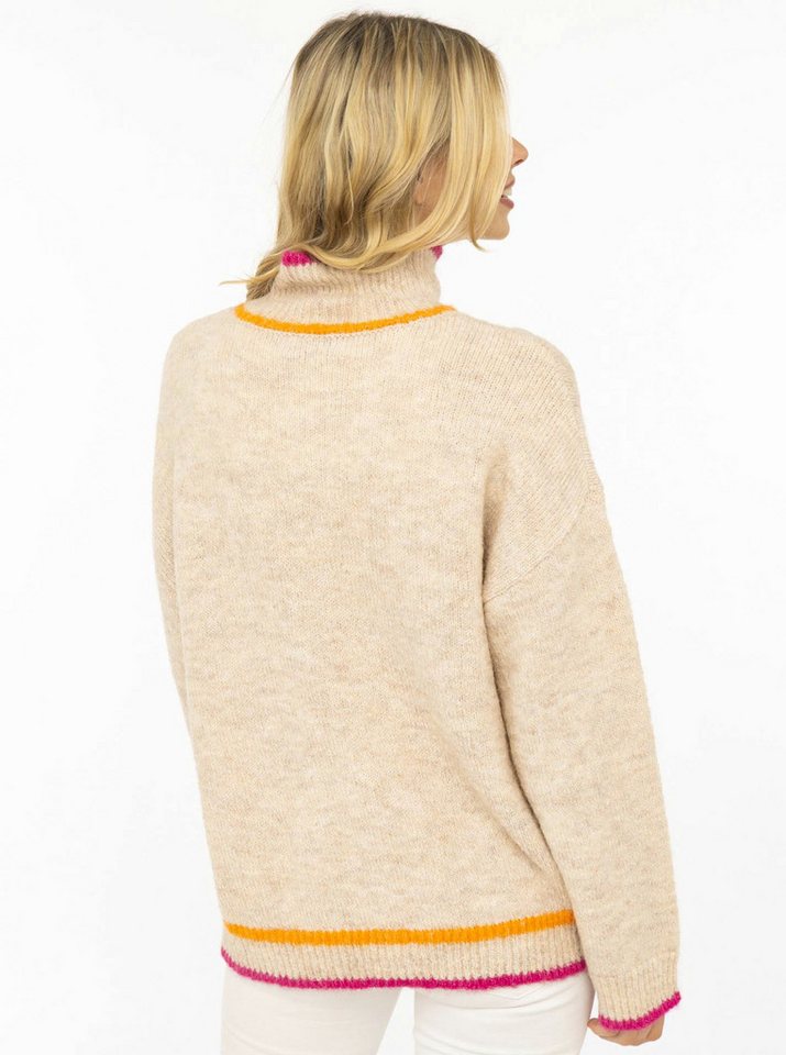 Zwillingsherz Stehkragenpullover "Heart" mit Herz und farbigen Streifen, hoher Kragen, oversize – Bild 2 von 5