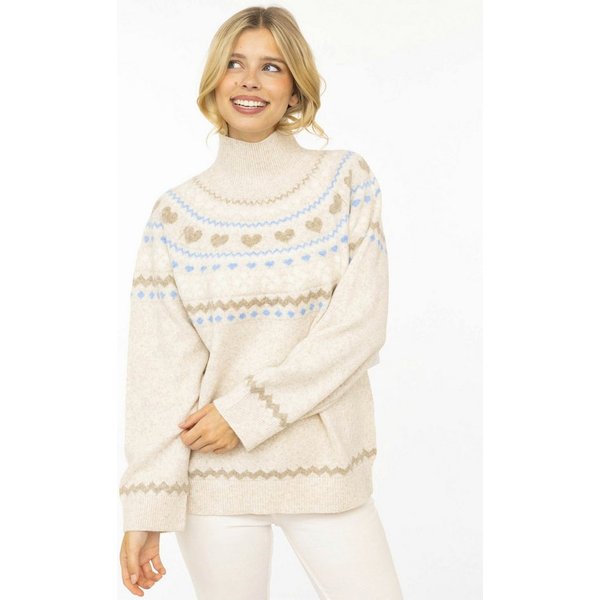 Zwillingsherz Stehkragenpullover "Norweger" Norweger-Muster, hoher Kragen, oversize, komfortables Strick