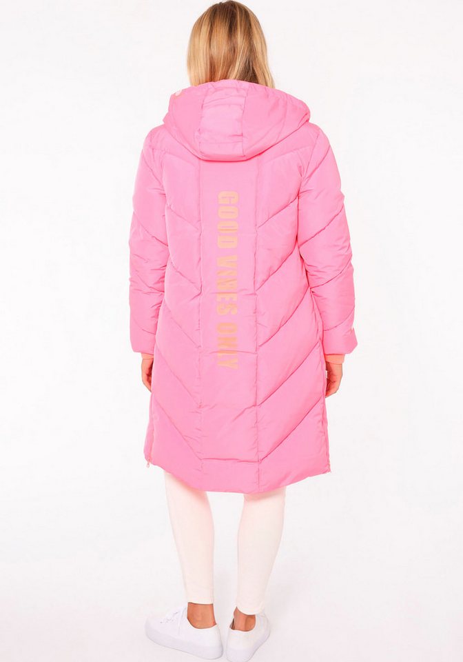 Zwillingsherz Steppjacke "Good Vibes Only" mit Kapuze, Backprint und bedrucktem Zugband – Bild 3 von 5