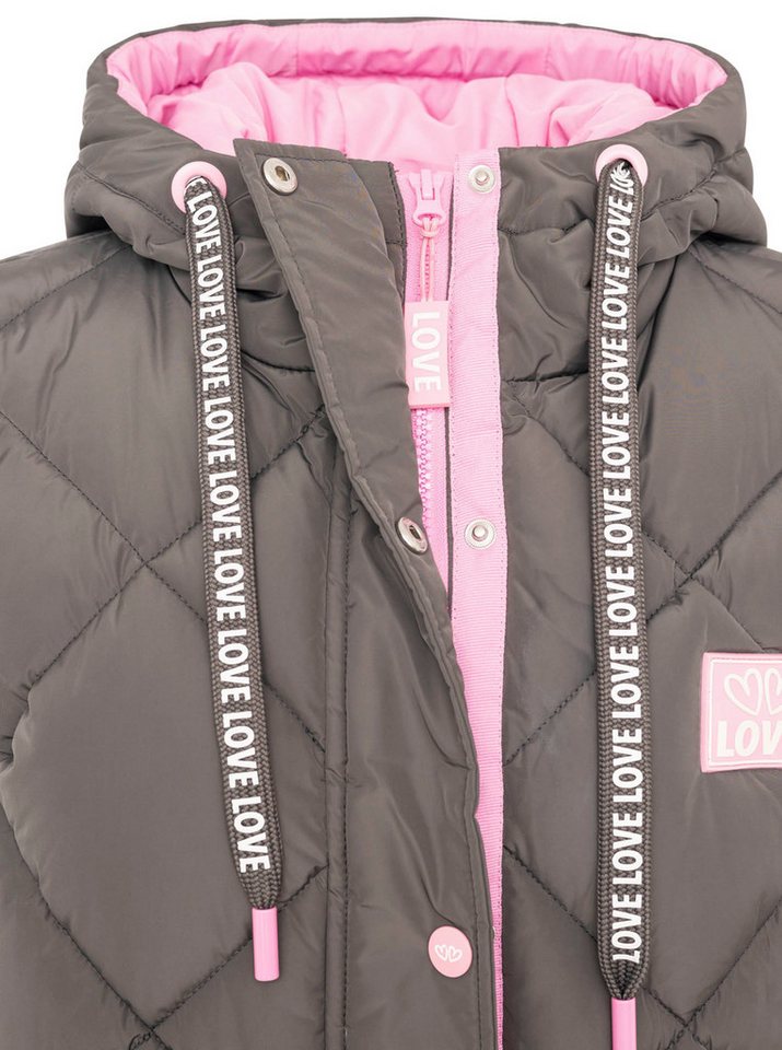 Zwillingsherz Steppweste "Love Print" modisch, Doppelzipper, Druckknöpfe, knielang, Kapuze – Bild 5 von 5