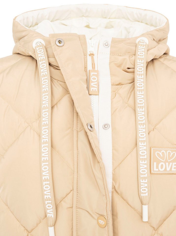 Zwillingsherz Steppweste "Love Print" modisch, Doppelzipper, Druckknöpfe, knielang, Kapuze – Bild 5 von 5