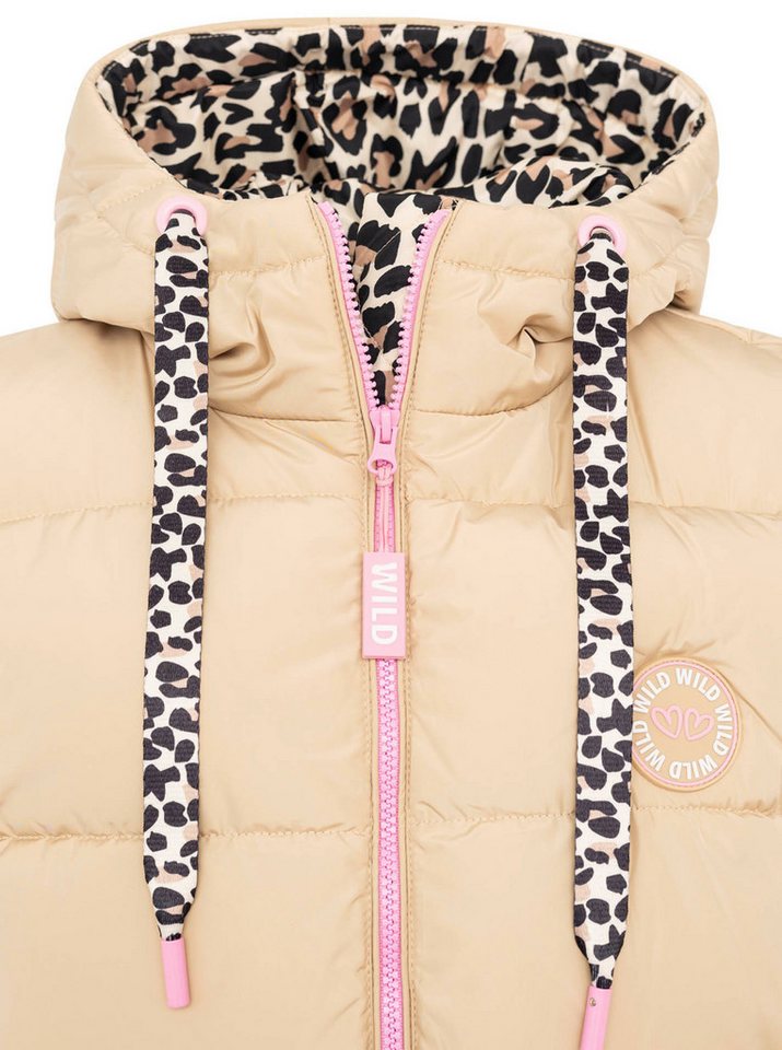 Zwillingsherz Steppweste "Wild Hearts" Leo-Muster, Taschen seitlich, modisch, Doppel-Zipper, extra lang – Bild 5 von 5