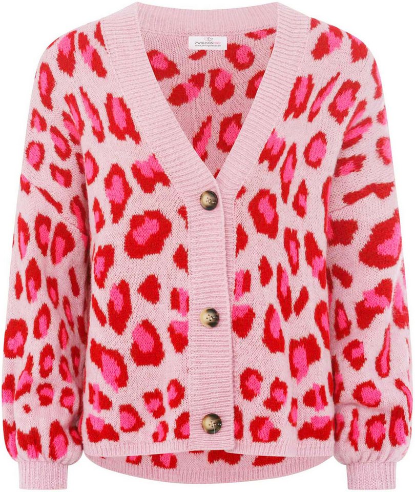 Zwillingsherz Strickjacke "Big Leo" One Size, Animal-Muster, Langarm, Knöpfe, tiefer V-Ausschnitt – Bild 2 von 5