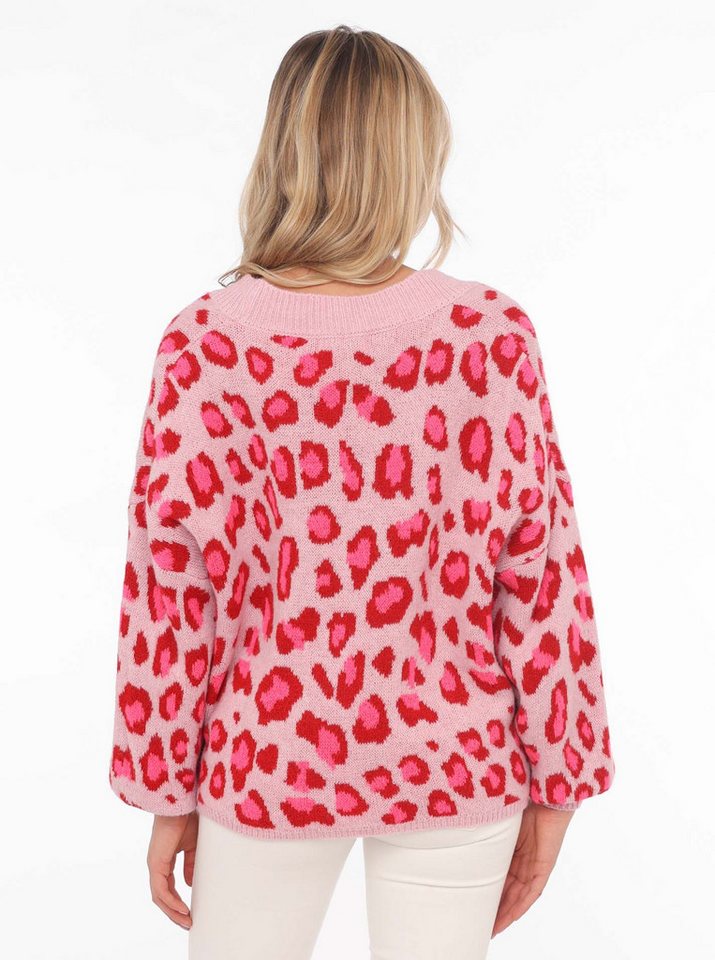 Zwillingsherz Strickjacke "Big Leo" One Size, Animal-Muster, Langarm, Knöpfe, tiefer V-Ausschnitt – Bild 3 von 5