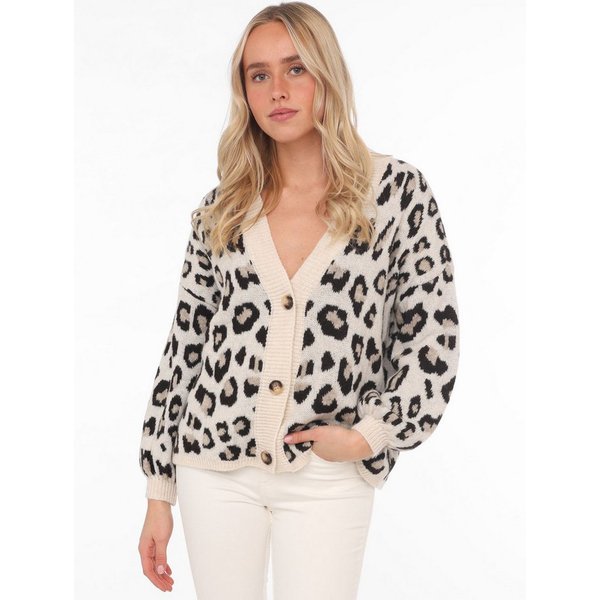 Zwillingsherz Strickjacke "Big Leo" One Size, Animal-Muster, Langarm, Knöpfe, tiefer V-Ausschnitt