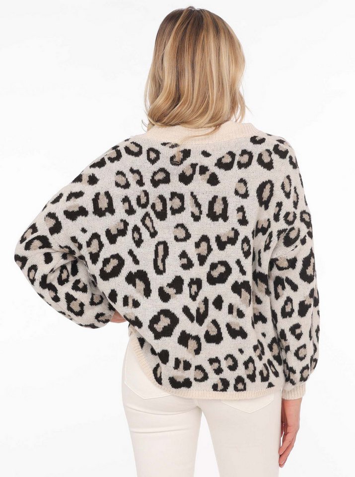 Zwillingsherz Strickjacke "Big Leo" One Size, Animal-Muster, Langarm, Knöpfe, tiefer V-Ausschnitt – Bild 3 von 5