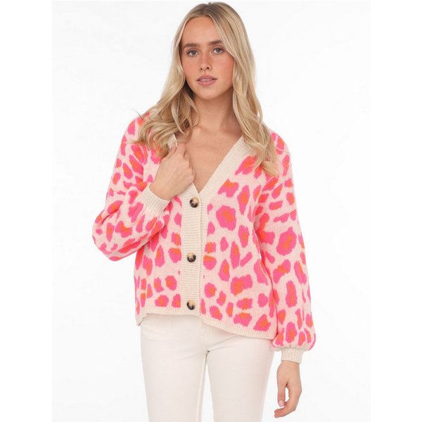 Zwillingsherz Strickjacke "Big Leo" One Size, Animal-Muster, Langarm, Knöpfe, tiefer V-Ausschnitt