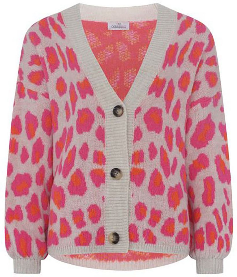 Zwillingsherz Strickjacke "Big Leo" One Size, Animal-Muster, Langarm, Knöpfe, tiefer V-Ausschnitt – Bild 2 von 3
