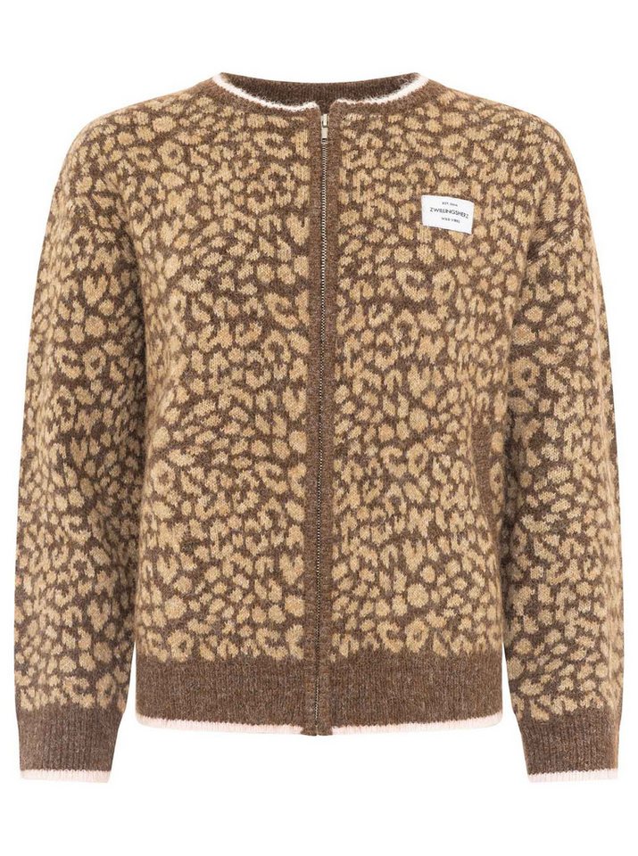 Zwillingsherz Strickjacke "Leo & Patch" Reißverschluss, Eingriffstaschen, Logopatch, farbige Kanten, Leomuster – Bild 4 von 5