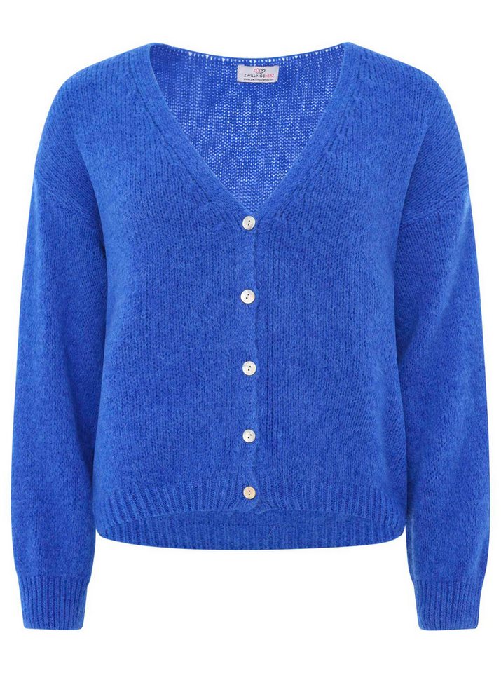 Zwillingsherz Strickjacke "Uni" One Size, Langarm, Knopfleiste, tiefer V-Ausschnitt, Wollanteil – Bild 2 von 5