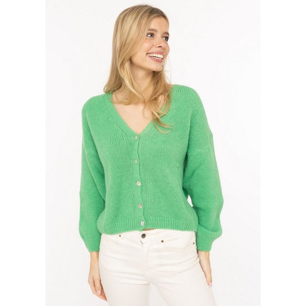 Zwillingsherz Strickjacke "Uni" One Size, Langarm, Knopfleiste, tiefer V-Ausschnitt, Wollanteil