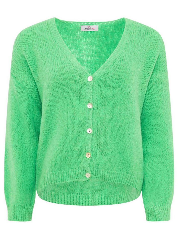 Zwillingsherz Strickjacke "Uni" One Size, Langarm, Knopfleiste, tiefer V-Ausschnitt, Wollanteil – Bild 2 von 5