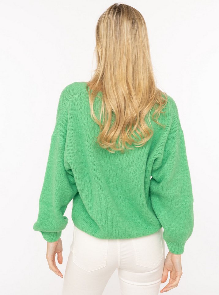 Zwillingsherz Strickjacke "Uni" One Size, Langarm, Knopfleiste, tiefer V-Ausschnitt, Wollanteil – Bild 3 von 5