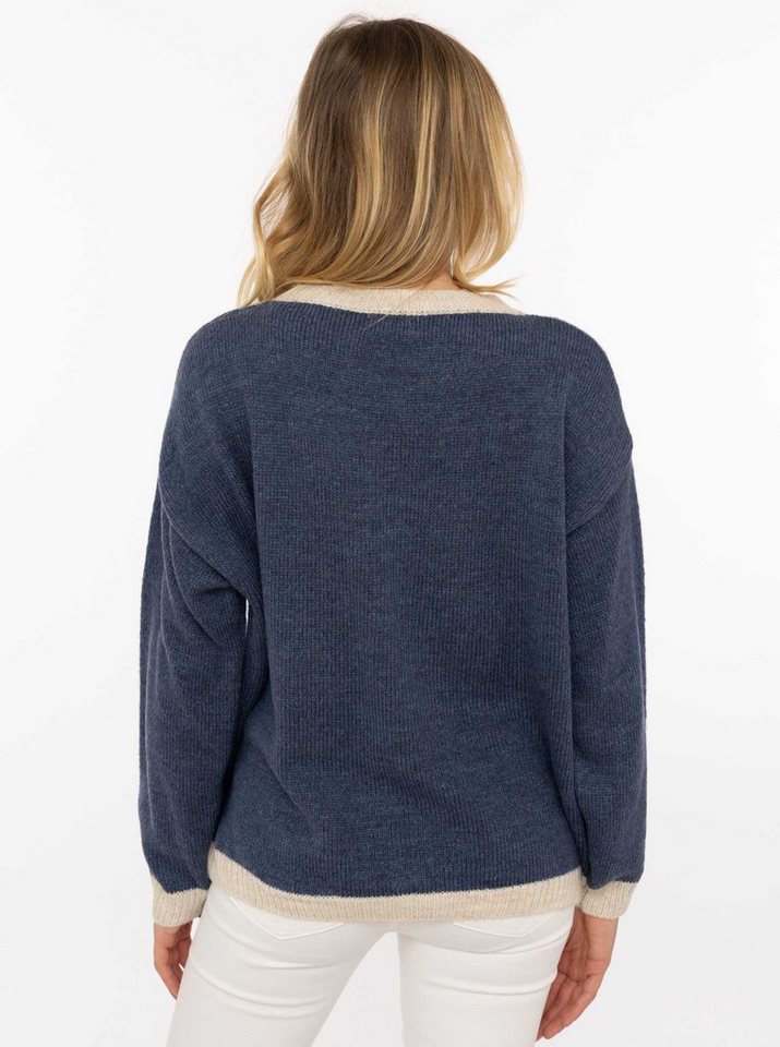 Zwillingsherz Strickpullover "Cherie" Rundhals, farbig abgesetzte Kanten, Schriftzug, One Size – Bild 3 von 5