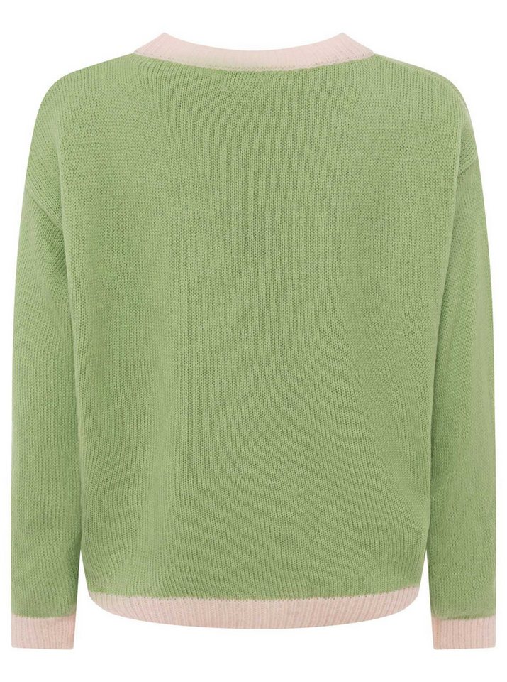 Zwillingsherz Strickpullover "Cherie" Rundhals, farbig abgesetzte Kanten, Schriftzug, One Size – Bild 4 von 5