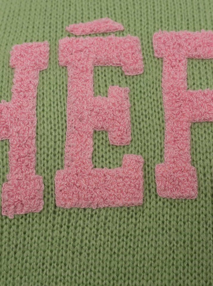 Zwillingsherz Strickpullover "Cherie" Rundhals, farbig abgesetzte Kanten, Schriftzug, One Size – Bild 5 von 5