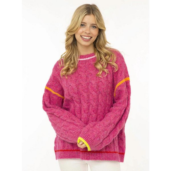 Zwillingsherz Strickpullover "Colourful Cable" Zopfmuster, Neondetails, oversize, Rundhals, überschnittene Schulter