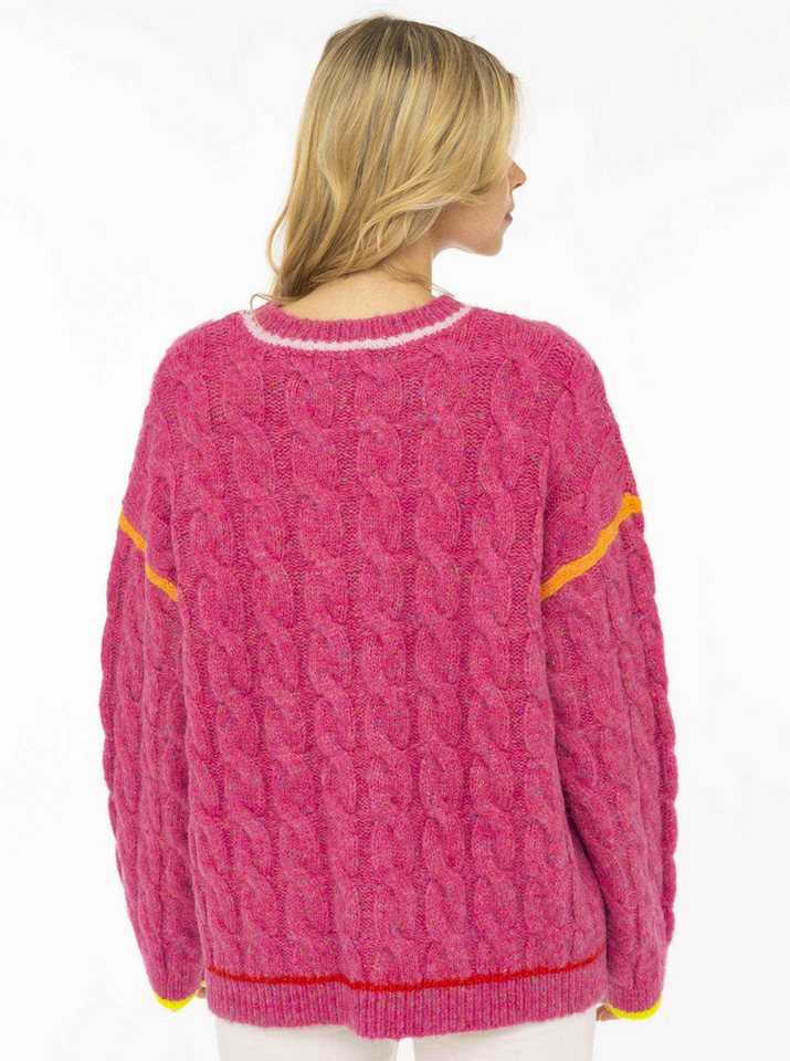 Zwillingsherz Strickpullover "Colourful Cable" Zopfmuster, Neondetails, oversize, Rundhals, überschnittene Schulter – Bild 2 von 5