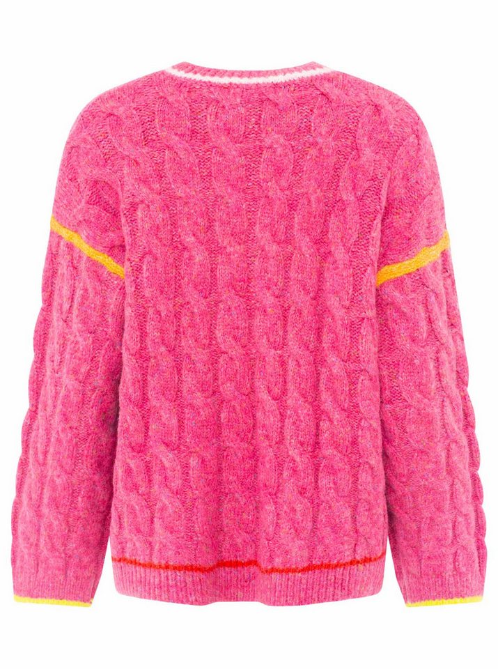 Zwillingsherz Strickpullover "Colourful Cable" Zopfmuster, Neondetails, oversize, Rundhals, überschnittene Schulter – Bild 3 von 5