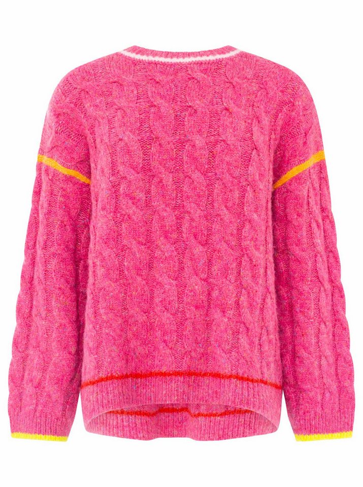 Zwillingsherz Strickpullover "Colourful Cable" Zopfmuster, Neondetails, oversize, Rundhals, überschnittene Schulter – Bild 4 von 5