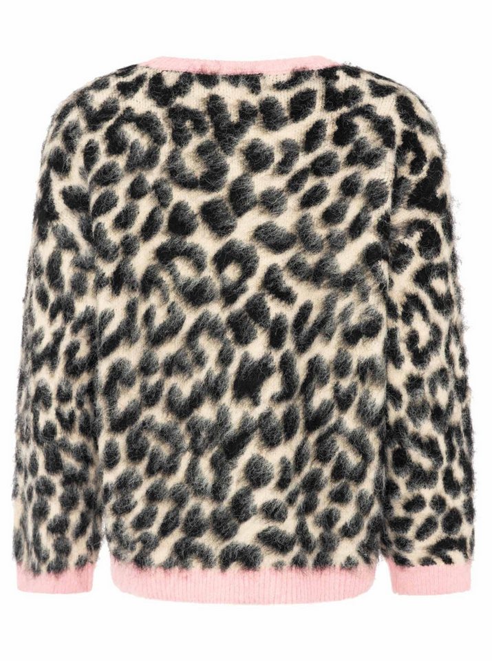 Zwillingsherz Strickpullover "Fluffy Leo" Rundhals, Leopardmuster, pinke Bündchen, oversize, Strick – Bild 3 von 5