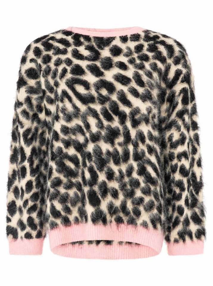 Zwillingsherz Strickpullover "Fluffy Leo" Rundhals, Leopardmuster, pinke Bündchen, oversize, Strick – Bild 4 von 5