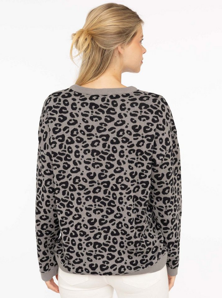Zwillingsherz Strickpullover "Gestrickter-Leo" Animal-Muster, Rundhalsausschnitt, Langarm, Feinstrick – Bild 3 von 5