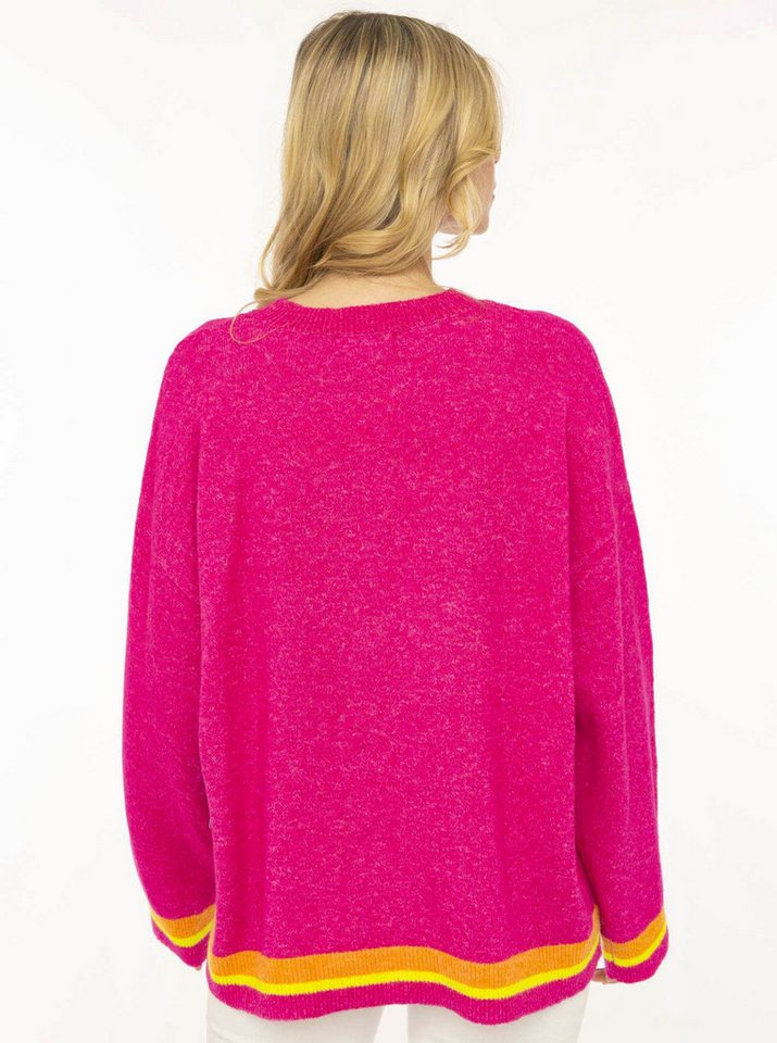 Zwillingsherz Strickpullover "GOOD VIBES" farbiger Schriftzug, gestreifte Neon-Bündchen, Rundhals, Strick – Bild 2 von 5