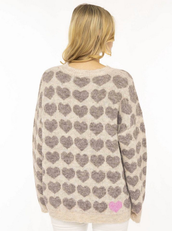 Zwillingsherz Strickpullover "HEARTS" oversize, Herzmuster, Rundhals, überschnittene Schultern, Strick – Bild 2 von 5