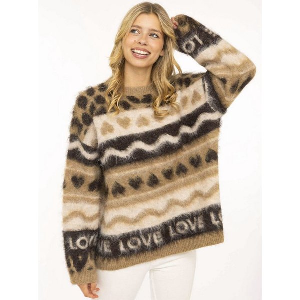 Zwillingsherz Strickpullover "LEO LOVE" auffallender Mustermix, Rundhals, oversize, komfortables Strick