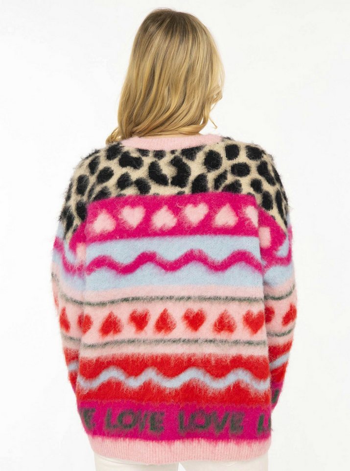 Zwillingsherz Strickpullover "LEO LOVE" auffallender Mustermix, Rundhals, oversize, komfortables Strick – Bild 2 von 5