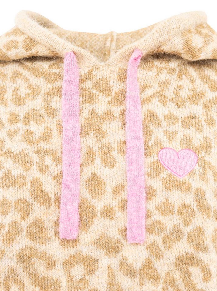 Zwillingsherz Strickpullover "WILD HEART" Leomuster, Kapuze, Statement Schriftzug, farbige Akzente, oversize – Bild 5 von 5
