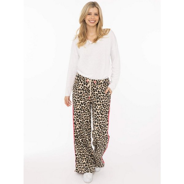 Zwillingsherz Sweathose "Leo Stripe" Leomuster, pinker Seitenstreifen, Kordelzug, Taschen, gerades Bein