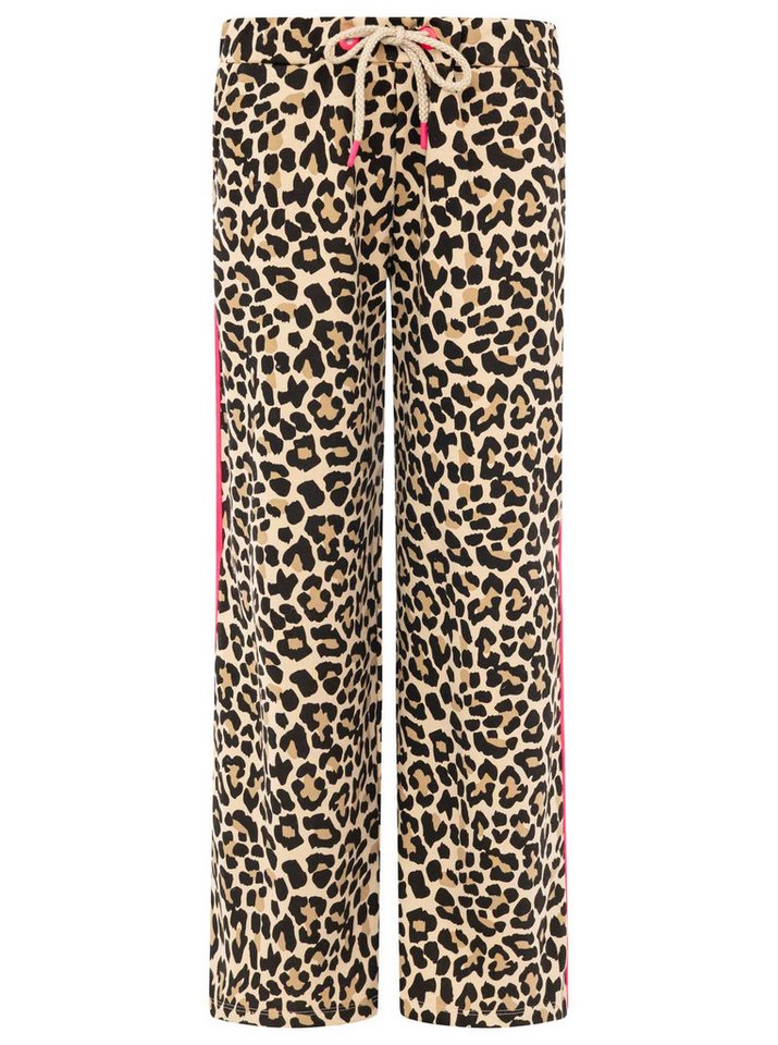 Zwillingsherz Sweathose "Leo Stripe" Leomuster, pinker Seitenstreifen, Kordelzug, Taschen, gerades Bein – Bild 2 von 5