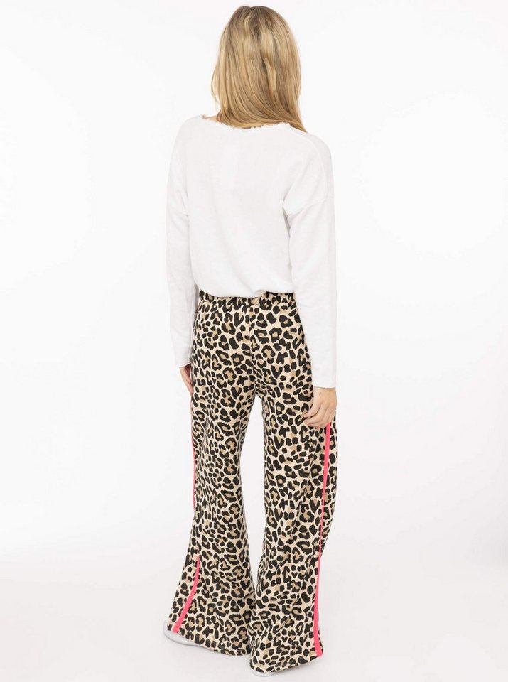 Zwillingsherz Sweathose "Leo Stripe" Leomuster, pinker Seitenstreifen, Kordelzug, Taschen, gerades Bein – Bild 3 von 5