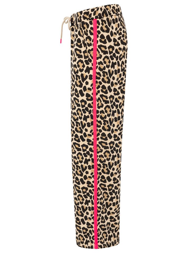 Zwillingsherz Sweathose "Leo Stripe" Leomuster, pinker Seitenstreifen, Kordelzug, Taschen, gerades Bein – Bild 5 von 5