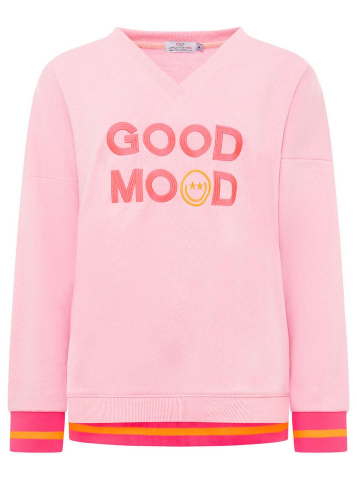 Zwillingsherz Sweatshirt Dana Neon-Bündchen, V-Ausschnitt, Langarm, Front-Stickerei – Bild 2 von 5