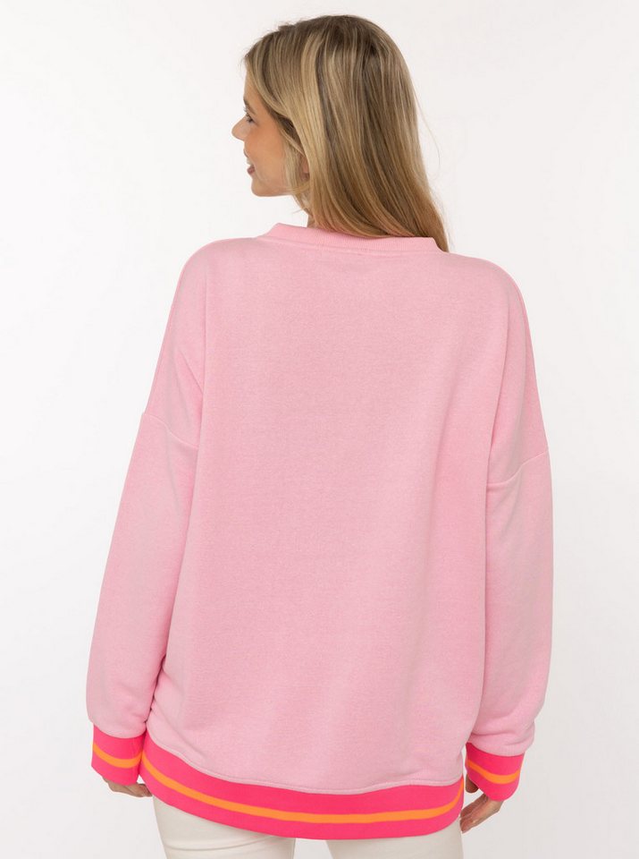 Zwillingsherz Sweatshirt Dana Neon-Bündchen, V-Ausschnitt, Langarm, Front-Stickerei – Bild 3 von 5