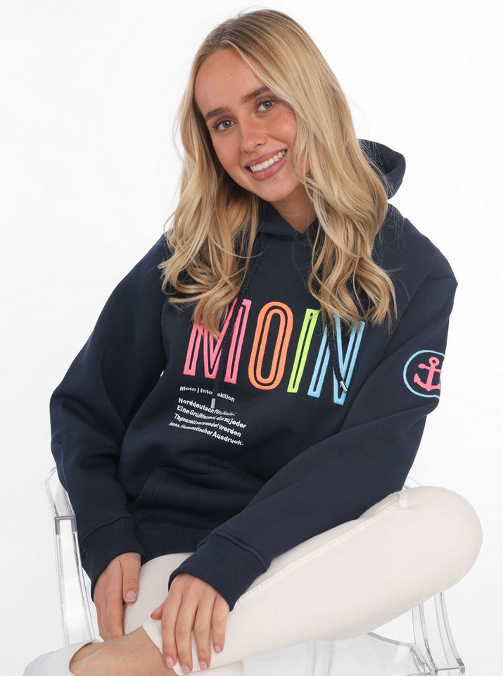 Zwillingsherz Sweatshirt gestickter Schriftzug, Kapuze, Langarm, Kängurutasche, Kordelzug – Bild 4 von 5