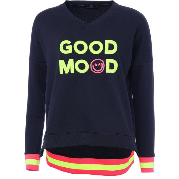 Zwillingsherz Sweatshirt Langarm, Neon-Details, V-Ausschnitt, Schriftzug