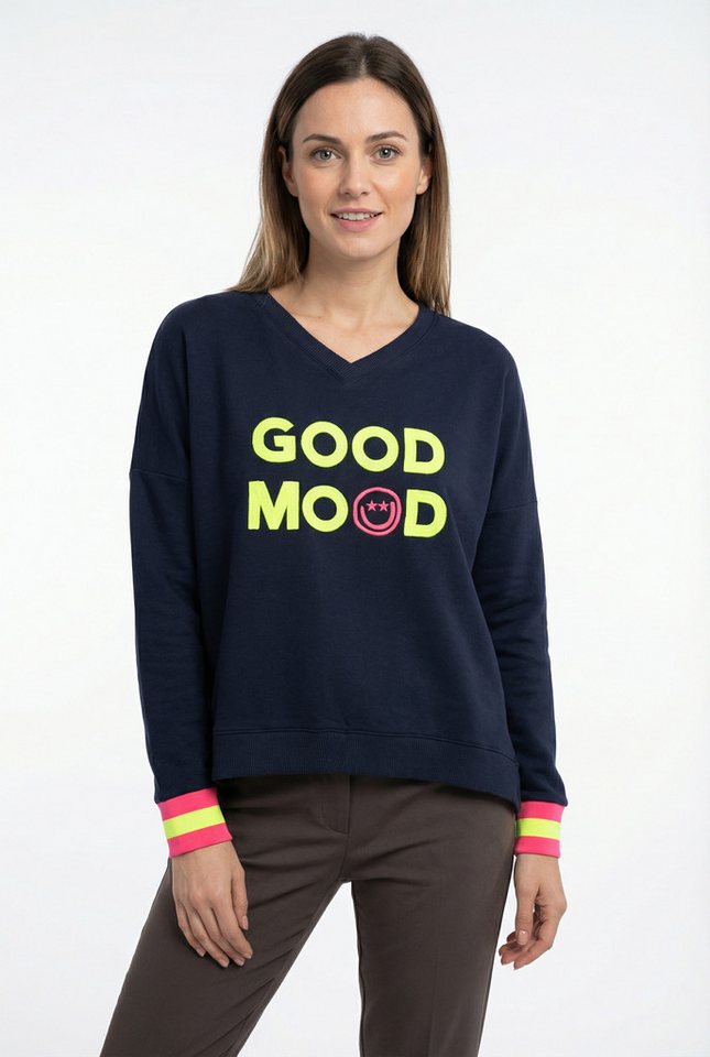 Zwillingsherz Sweatshirt Langarm, Neon-Details, V-Ausschnitt, Schriftzug – Bild 2 von 5