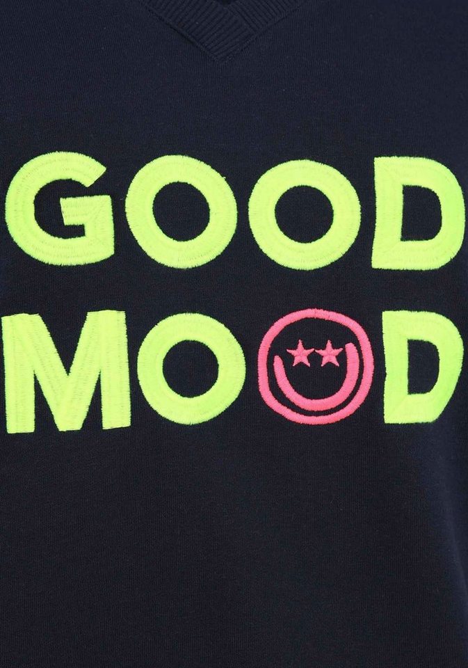 Zwillingsherz Sweatshirt Langarm, Neon-Details, V-Ausschnitt, Schriftzug – Bild 5 von 5