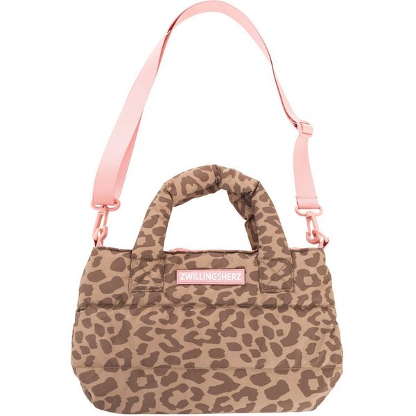 Zwillingsherz Tragetasche "Leo allover", Animalprint, pinkes Logo, abnehmbarer Schulterriemen