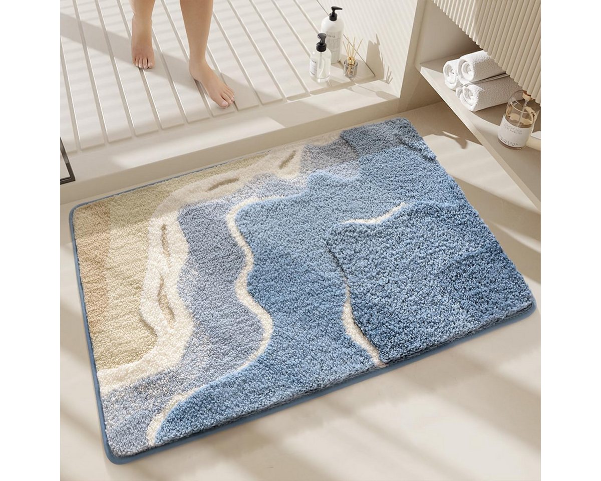 Zyronn Badematte Niedlicher Badezimmerteppich mit Meeresmotiv, super saugfähig,40x60cm, Rutschfester,flauschiger Teppich,geeignet für Duschräume,Schlafzimmer – Bild 2 von 5