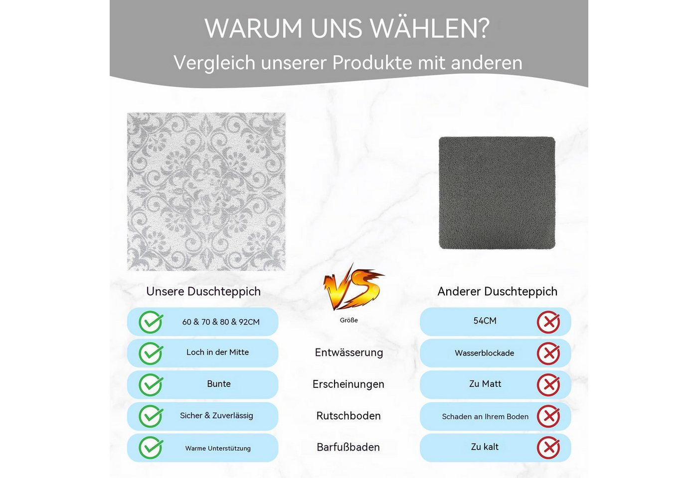 Zyronn Duschmatte Quadratische, rutschfeste Duschmatte, Seidenschlaufe, Seidenschlaufe, Rutschfeste PVC-Luffa – Bild 3 von 5