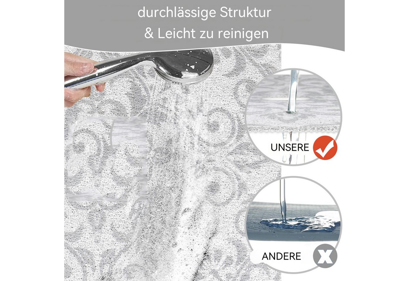 Zyronn Duschmatte Quadratische, rutschfeste Duschmatte, Seidenschlaufe, Seidenschlaufe, Rutschfeste PVC-Luffa – Bild 5 von 5